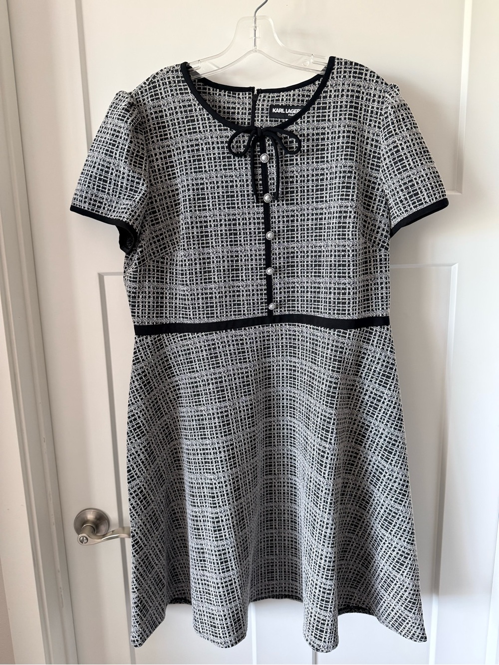 Karl Lagerfeld Women's Black & White Tweed Fit-and-Flare Dress NWOT Size 16